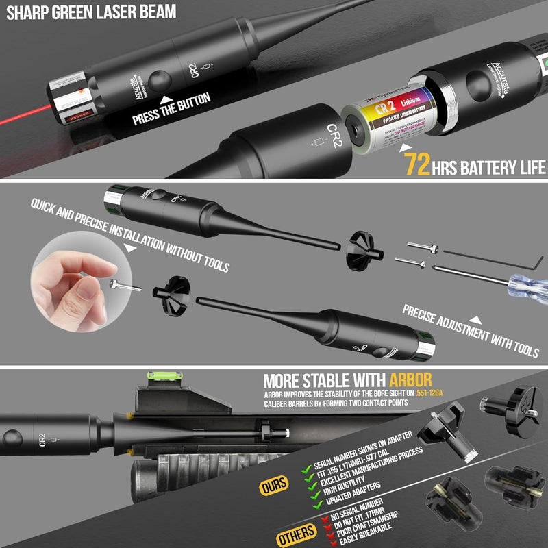Visiofire Tool-Free Laser Bore Sight Kit : Green Laser Bore Sighter with 64 Upgraded Adapters fit 0.17 to 12 GA Calibers| Multi-Caliber Laser Bore Sighting Kit for All Gun| Powerful Boresighter - Image 5
